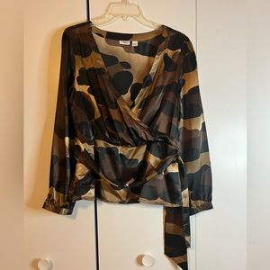 Cato brown/black wrap blouse
